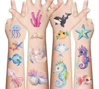 EvanMader 10 Sheets Sea Animals Temporary Tattoos - Waterproof Sea Animals Tattoo Stickers with Ocean Motifs, Ideal for Birthdays, Party Bags & Small Sea Explorers