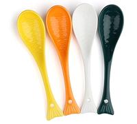 Evannt Ceramic Soup Spoons Set of 4, 6.75 inch Asian Fish Shape, Perfect for Ramen Pho Wonton Dumpling Miso, Easy to Clean & Store