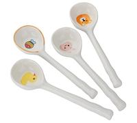 Evannt Ceramic Soup Spoons Set of 4 Korean Animal Pattern Multicolor Handmade Painted Ramen Pho Soup Spoons