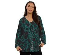 EVANS Curve Abstract Floral Stud Detail Top - Women's - Plus Size Curve Green