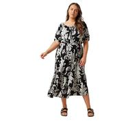 EVANS Curve Abstract Print Modal Tiered Midi Dress - Women's - Plus Size Curve Black