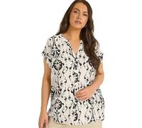 EVANS Curve Abstract Print Short Sleeve Blouse - Women's - Plus Size Curve White