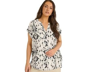 EVANS Curve Abstract Print Short Sleeve Blouse - Women's - Plus Size Curve White