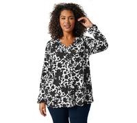 EVANS Curve Abstract Print Stud Blouse - Women's - Plus Size Curve Black