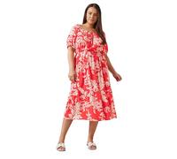 EVANS Curve Abstract Print Tie Midi Dress - Women's - Plus Size Curve Red