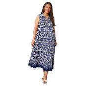 EVANS Curve Abstract Print Tiered Midaxi Dress - Women's - Plus Size Curve Blue