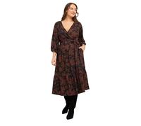 EVANS Curve Black & Brown Floral Wrap Midi Dress - Women's - Plus Size Curve