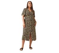 EVANS Curve Black & Floral Print Midi Dress - Women's - Plus Size Curve