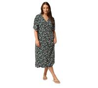 EVANS Curve Black & Pink Floral Print Midi Dress - Women's - Plus Size Curve