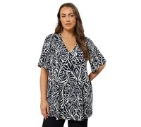 EVANS Curve Blue Abstract Floral Pleat Front Swing Top - Women's - Plus Size Curve