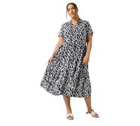 EVANS Curve Blue Abstract Print Midi Shirt Dress - Women's - Plus Size Curve