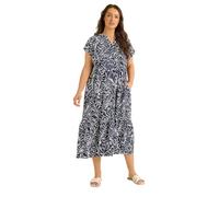 EVANS Curve Blue Abstract Print Notch Neck Cotton Midi Dress - Women's - Plus Size Curve
