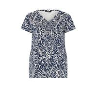 EVANS Curve Blue Abstract Print Premium Cotton Henley Top - Women's - Plus Size Curve