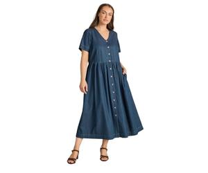 EVANS Curve Blue Cotton Denim Dress - Women's - Plus Size Curve