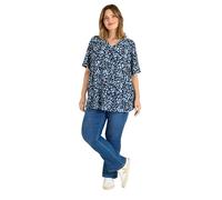 EVANS Curve Blue Floral Print Pleat Front Top - Women's - Plus Size Curve