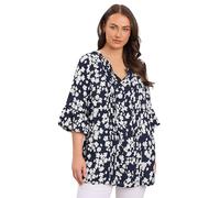 EVANS Curve Blue Floral Tie Neck Crinkle Blouse - Women's - Plus Size Curve