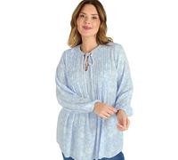 EVANS Curve Blue Floral Tie Neck Pintuck Blouse - Women's - Plus Size Curve