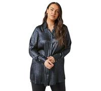 EVANS Curve Blue Metallic Long Sleeve Shirt - Women's - Plus Size Curve