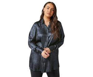 EVANS Curve Blue Metallic Long Sleeve Shirt - Women's - Plus Size Curve