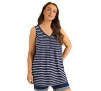 EVANS Curve Blue Stripe Cotton Henley Vest Top - Women's - Plus Size Curve