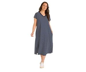 EVANS Curve Blue Stripe Premium Cotton Dress - Women's - Plus Size Curve