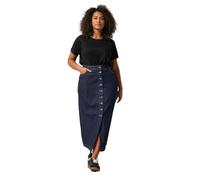 EVANS Curve Blue Button Through Denim Maxi Skirt - Women's - Plus Size Curve