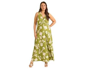 EVANS Curve Chartreuse Floral Print Knot Front Maxi Dress - Women's - Plus Size Curve Light Green