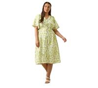 EVANS Curve Chartreuse Leaf Print Midi Dress - Women's - Plus Size Curve Green