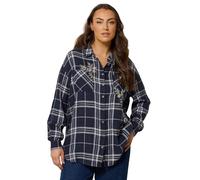 EVANS Curve Check Sequin Embellished Shirt - Women's - Plus Size Curve Navy
