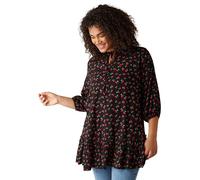 EVANS Curve Cherry Print Frill Hem Tunic Top - Women's - Plus Size Curve Black