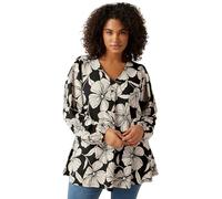 EVANS Curve Contrast Floral Jersey Crepe Top - Women's - Plus Size Curve Black