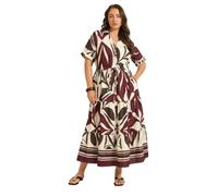 EVANS Curve Cream & Red Abstract Leaf Print Cotton Dress - Women's - Plus Size Curve