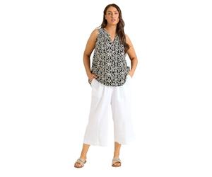 EVANS Curve Cropped Pull On Cotton Trousers - Women's - Plus Size Curve White