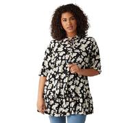 EVANS Curve Daisy Print Frill Hem Tunic Top - Women's - Plus Size Curve Black