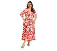 EVANS Curve Floral Button Front Maxi Dress - Women's - Plus Size Curve Red