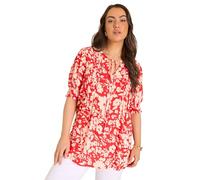 EVANS Curve Floral Pintuck Tie Neck Blouse - Women's - Plus Size Curve Red