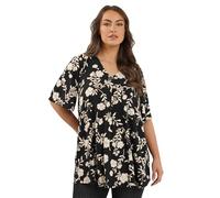 EVANS Curve Floral Pleat Swing Top - Women's - Plus Size Curve Black