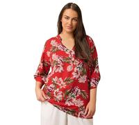 EVANS Curve Floral Print Button Detail Blouse - Women's - Plus Size Curve Red