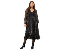 EVANS Curve Foil Spot Half Placket Dress - Women's - Plus Size Curve Black