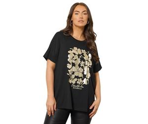EVANS Curve & Gold Floral Foil Detail Modal Top - Women's - Plus Size Curve