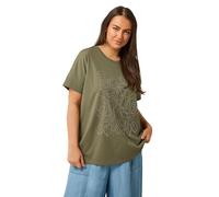 EVANS Curve Green Floral Chain Detail Cotton T-Shirt - Women's - Plus Size Curve