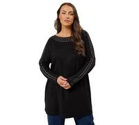 EVANS Curve Grey Eyelet Sleeve Jumper - Women's - Plus Size Curve