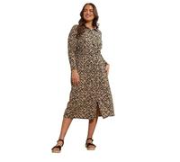 EVANS Curve Natural Abstract Print Crepe Midi Shirt Dress - Women's - Plus Size Curve Brown