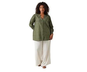 EVANS Curve Khaki Broderie Cotton Blouse - Women's - Plus Size Curve