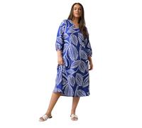 EVANS Curve Leaf Print Midaxi Swing Dress - Women's - Plus Size Curve Blue