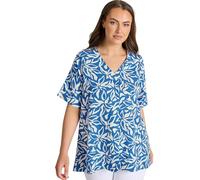 EVANS Curve Leaf Print Premium Linen Front Pleat Top - Women's - Plus Size Curve Blue