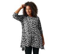 EVANS Curve Leopard Print Hanky Hem Top - Women's - Plus Size Curve Grey