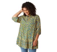 EVANS Curve Leopard Print Tie Neck Blouse - Women's - Plus Size Curve Yellow