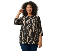 EVANS Curve Linear Print Jersey Crepe Top - Women's - Plus Size Curve Black