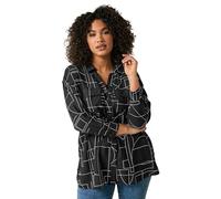 EVANS Curve Linear Print Utility Pocket Shirt - Women's - Plus Size Curve Black